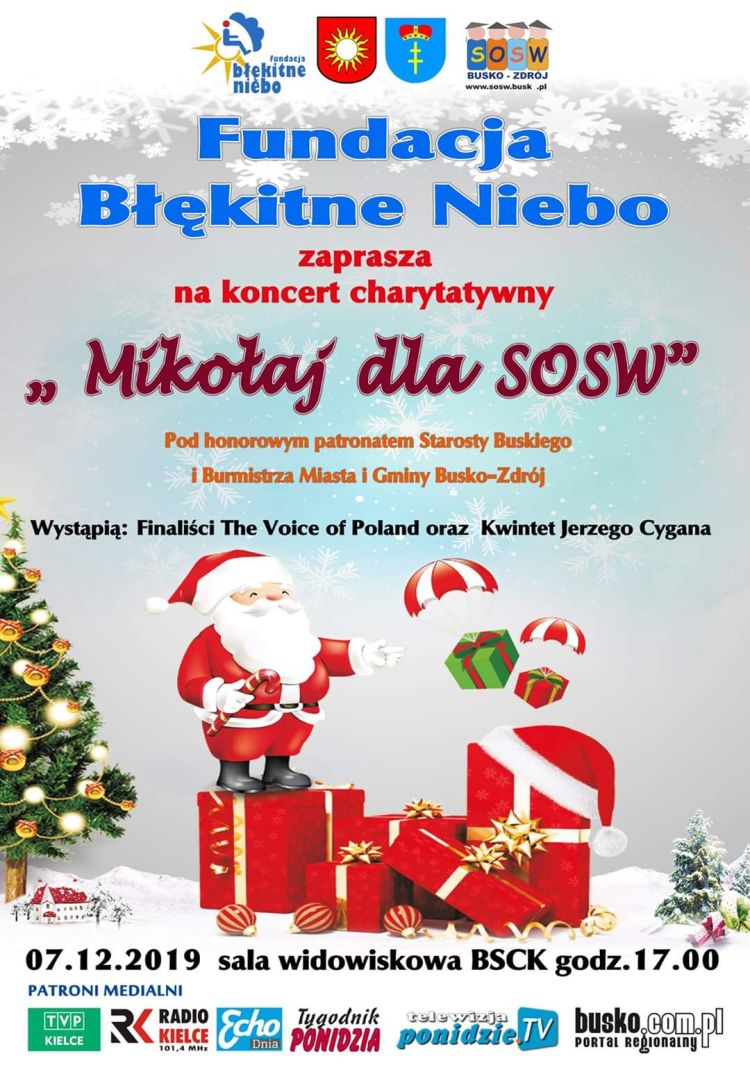 Fundacja Błękitne Niebo zaprasza na koncert charytatywny „Mikołaj dla SOSW”